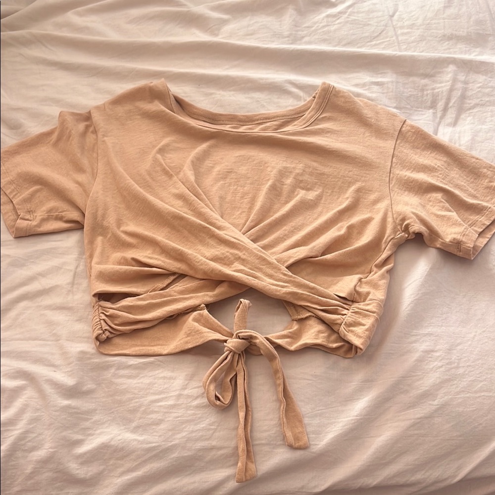 Aerie Tan Tie-Front Crop T-Shirt